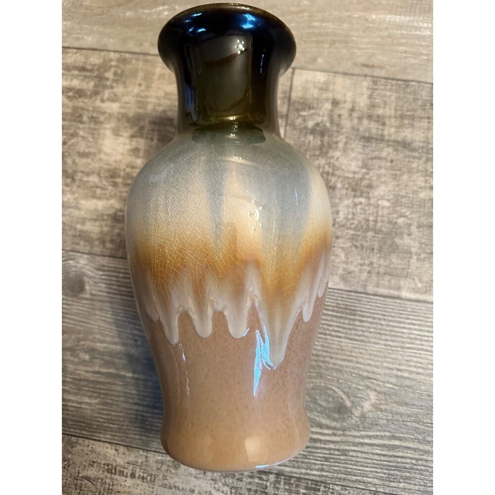 Handcrafted Drip Glazed Ceramic Vase Textured Ombre Design features Brown/Blue